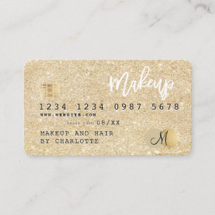 Credit card gold glitter hair makeup monogram