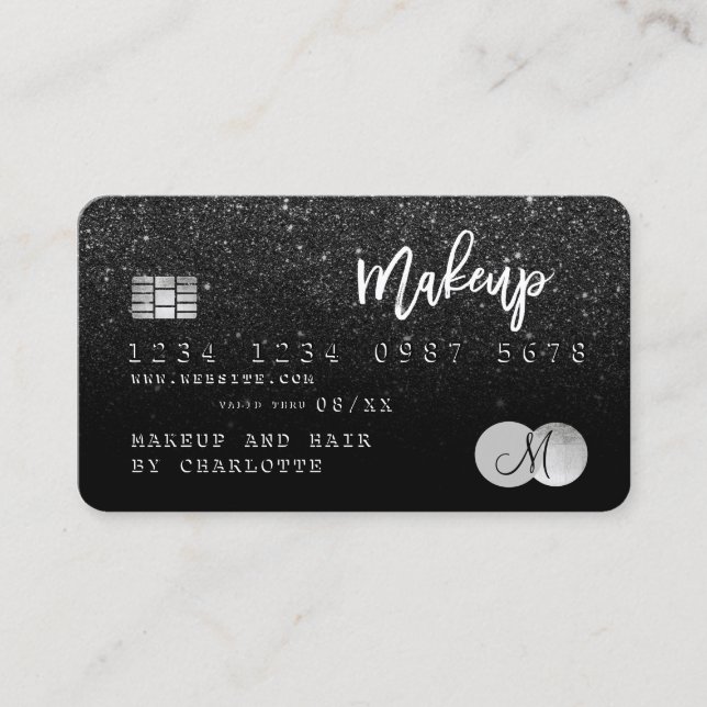 Credit card hair makeup black glitter monogram (Front)