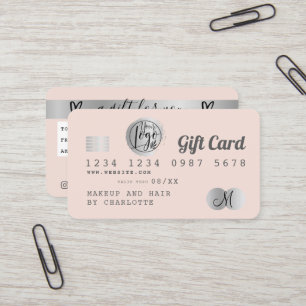 Credit card pastel blush pink silver foil gift