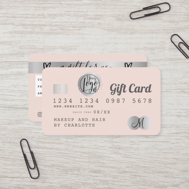 Credit card pastel blush pink silver foil gift  (Front/Back In Situ)