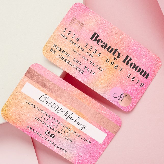 Credit card pink glitter chic beauty monogram (Creator Uploaded)