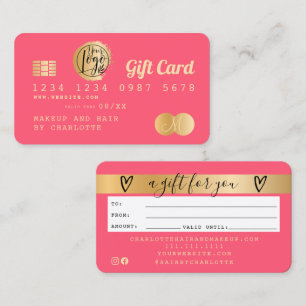 Credit card pink gold foil gift card