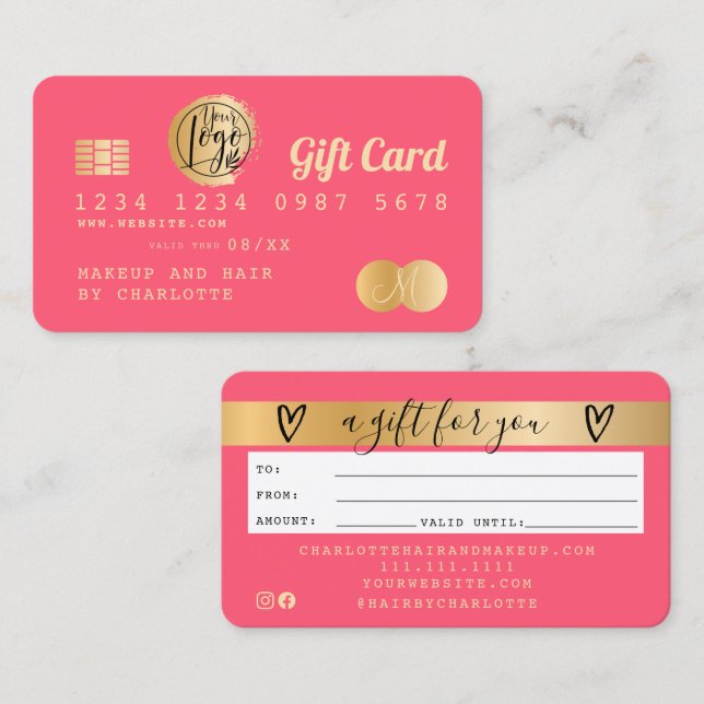 Credit card pink gold foil gift card (Front/Back)