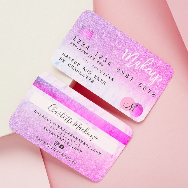 Credit card pink purple glitter marble monogram (Creator Uploaded)