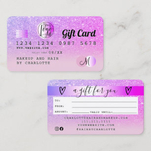 Credit card pink purple glitter ombre gift card