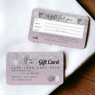 Credit card purple glitter ombre silver gift card