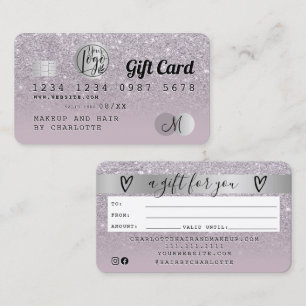 Credit card purple glitter ombre silver gift card