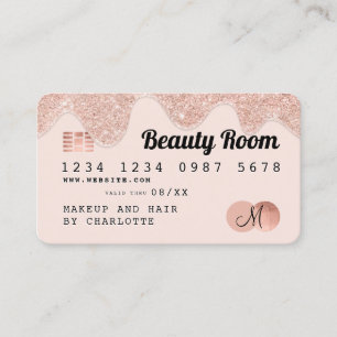 Credit card rose gold glitter drips chic beauty