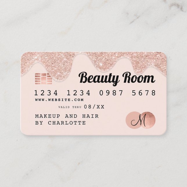 Credit card rose gold glitter drips chic beauty (Front)