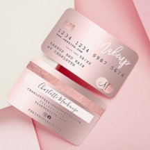 Credit card rose gold metallic foil hair monogram