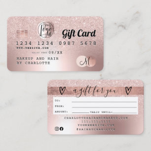 Credit card rose gold metallic glitter gift card
