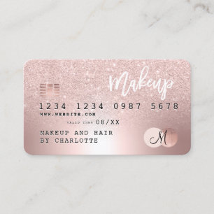Credit card rose gold metallic glitter hair name