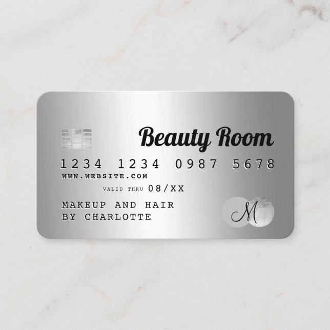 Credit card silver metallic beauty hair monogram (Front)