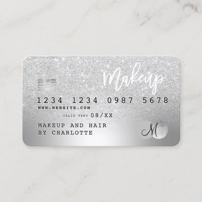 Credit card silver metallic glitter hair monogram (Front)