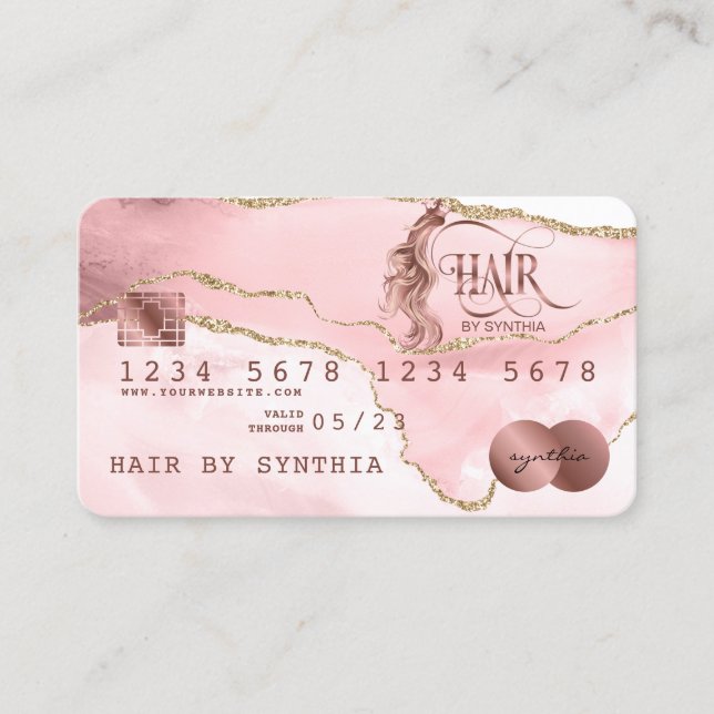 Credit Card Styled Rose Gold Agate Hair Stylist (Front)
