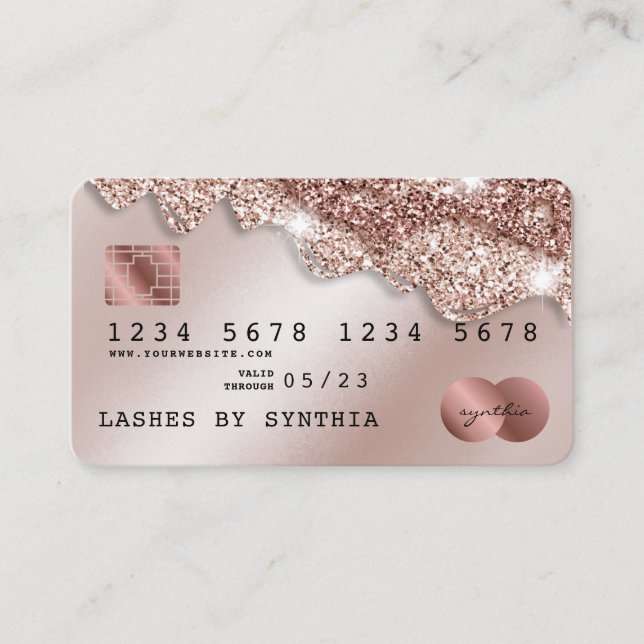 Credit Card Styled Rose Gold Glitter Drips (Front)
