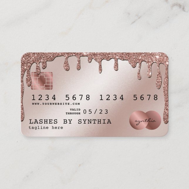 Credit Card Styled Rose Gold Glitter Drips (Front)