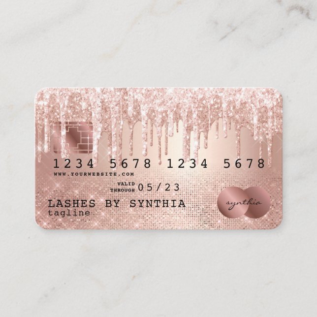 Credit Card Styled Rose Gold Glitter Drips (Front)