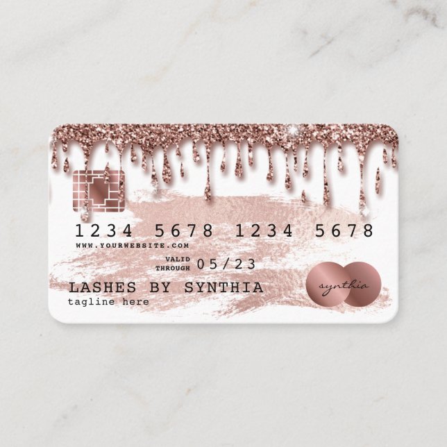 Credit Card Styled Rose Gold Glitter Drips (Front)