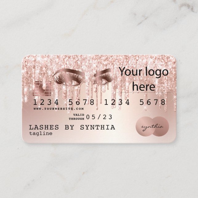 Credit Card Styled Rose Gold Long Lashes ADD logo (Front)