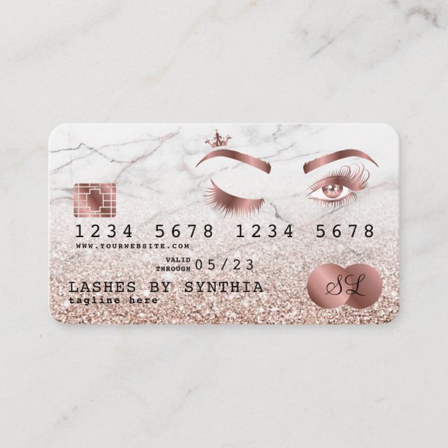 Credit Card Styled Rose Gold Long Lashes Marble (Front)