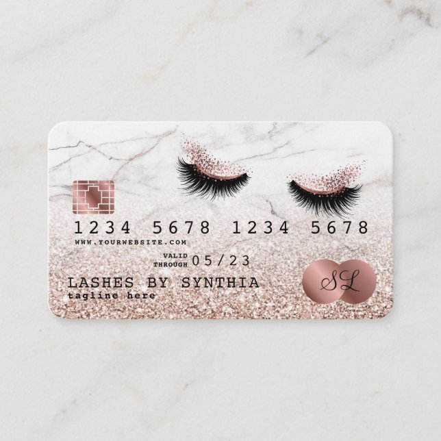 Credit Card Styled Rose Gold Long Lashes Marble (Front)