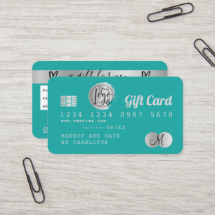 Credit card turquoise silver foil gift