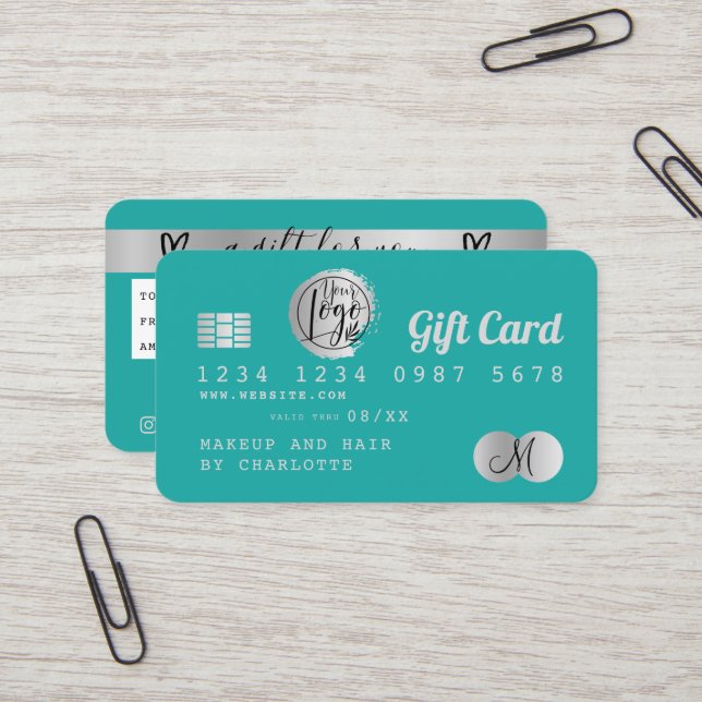 Credit card turquoise silver foil gift  (Front/Back In Situ)