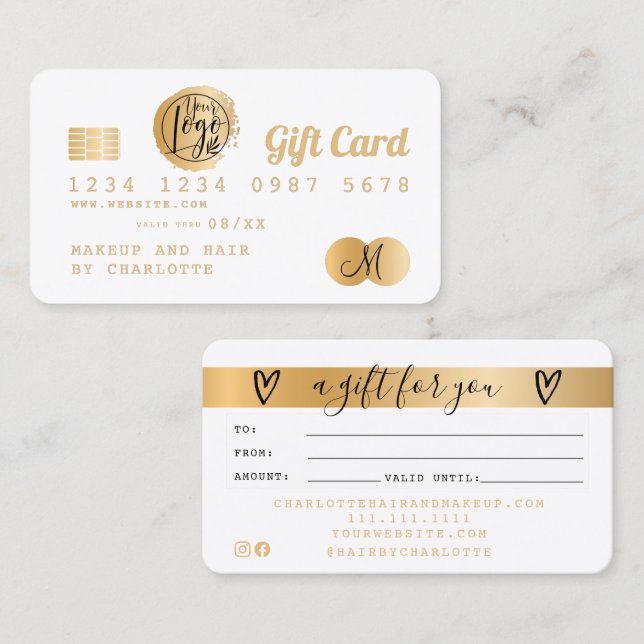 Credit card white gold foil gift card (Front/Back)