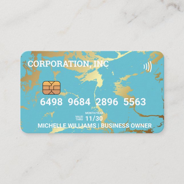 Credit | Debit Card | Blue Gold Marble (Front)