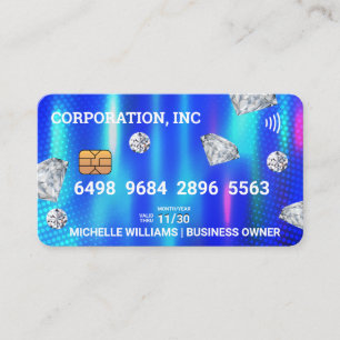 Credit Debit Card Blue Metallic Diamonds