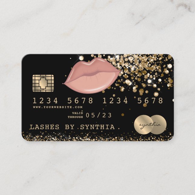 Credit Debit Card Styled Glitter Gold lips (Front)