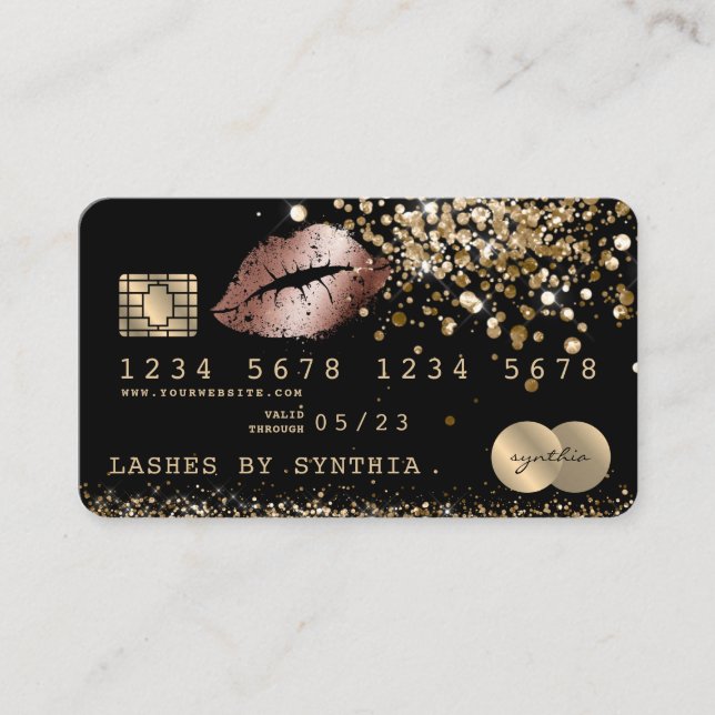 Credit Debit Card Styled Glitter Gold lips (Front)