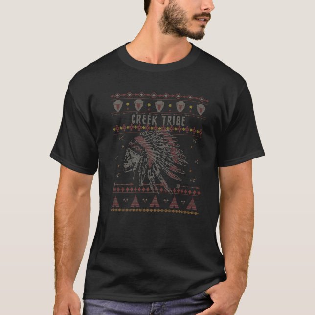 Creek American Indian Tribe Ugly Christmas Holiday T-Shirt (Front)