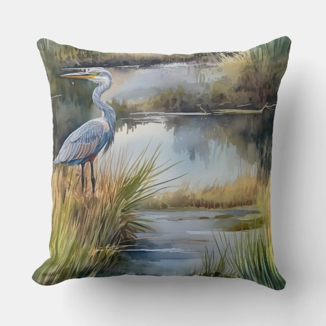 Creek Landscape with Grey Heron Cushion (Front)