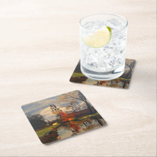 Creek Side in Autumn, Original by Gary Poling Square Paper Coaster