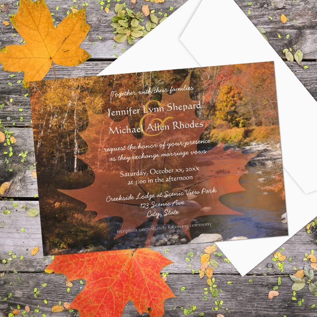 Creekside woods maple leaf autumn wedding invitation (Creator Uploaded)