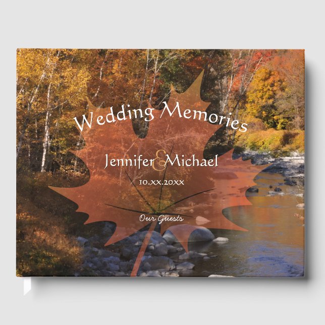 Creekside woods maple leaf autumn wedding memories guest book (Front)