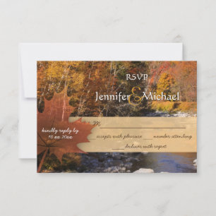Creekside woods maple leaf autumn wedding RSVP Card