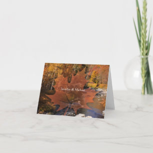 Creekside woods maple leaf fall wedding thank you card
