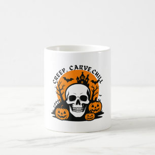 Creep, Carve, Chill: Halloween Skull & Pumpkin Coffee Mug
