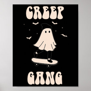 Creep Gang Ghost Skateboard Funny Halloween Skateb Poster