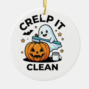 Creep It Clean Ghostly Pumpkin Halloween Dental Ceramic Tree Decoration