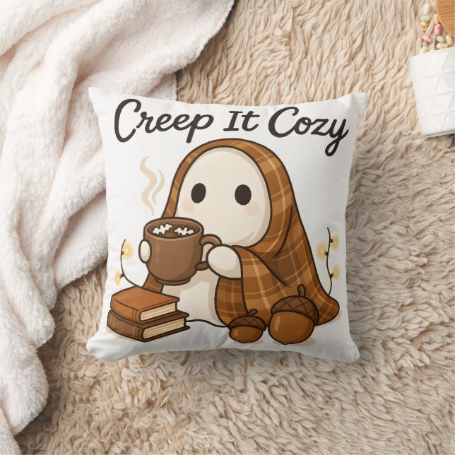 Creep It Cosy Cute Ghost Halloween Fall Script Cushion (Blanket)