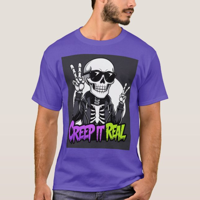 Creep It Real – Cool Skeleton Halloween T-Shirt (Front)