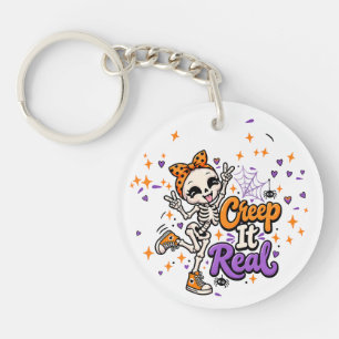Creep It Real Cute Skeleton Halloween Acrylic Keyc Key Ring