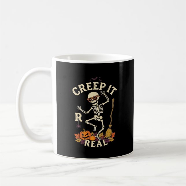 Creep It Real Dancing Skeleton Pumpkin Broom_1 Coffee Mug (Left)