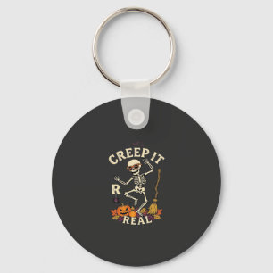 Creep It Real Dancing Skeleton Pumpkin Broom_1 Key Ring