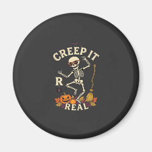 Creep It Real Dancing Skeleton Pumpkin Broom_1 Magnet