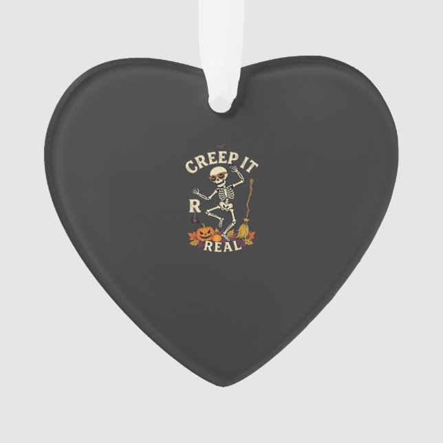 Creep It Real Dancing Skeleton Pumpkin Broom_1 Ornament (Front)